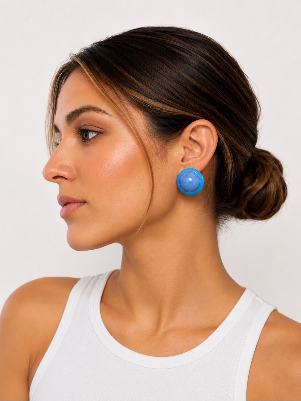 Vintage Blue Acrylic Clip On Earrings Round Mod Statement Retro Costume‎ Jewelry